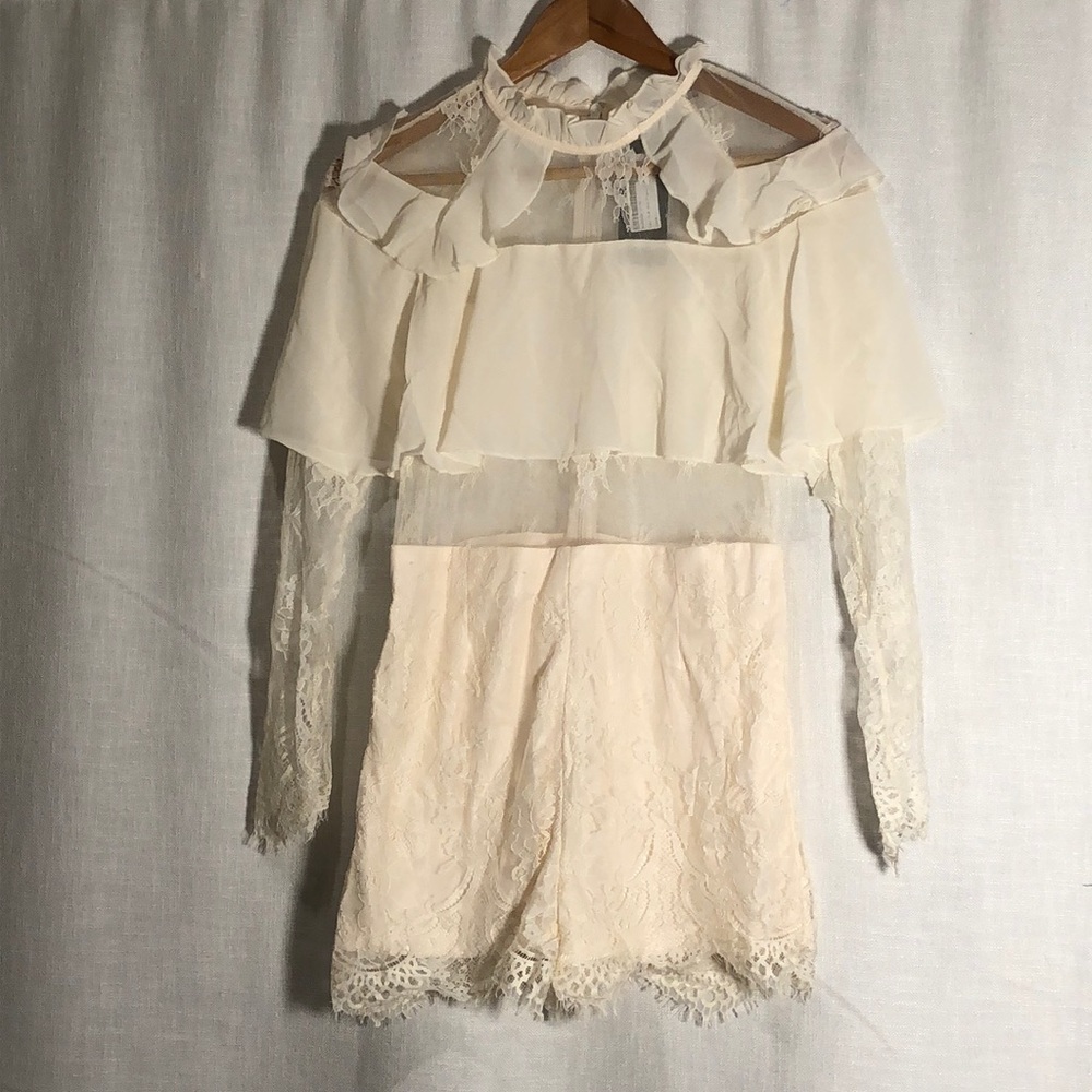Lace high neck play suit